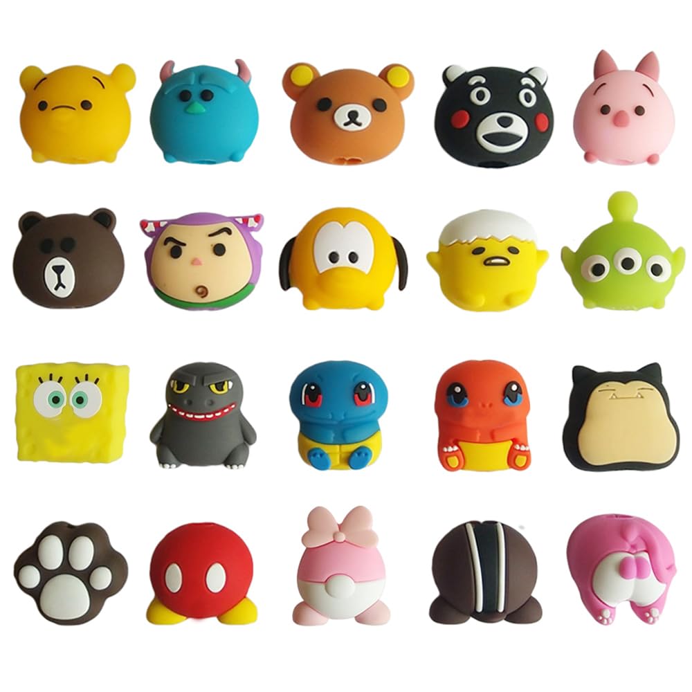 20 Pcs Cable Protector for iPhone/ipad USB Cable, Plastic Cable Protectors Cute Bear Dinosaur Animals Charging Cable Saver, Phone Accessory Protect USB Charger (Type A(20PCS)