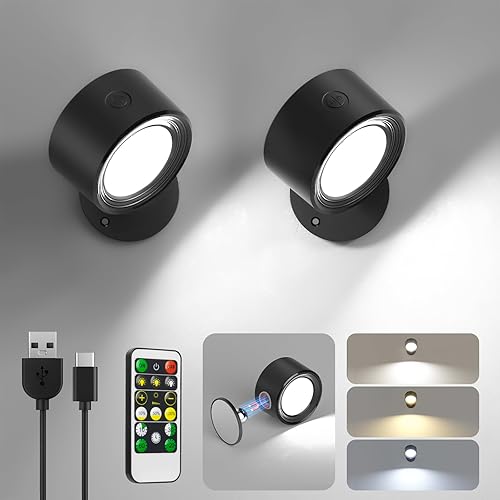 Lightbiz Luces LED de lectura montadas en la pared, paquete de 2 con control remoto, lámpara de pared de 2000 mAh recargable, funciona con batería, Lightbiz Luces LED de lectura montadas en la pared, paquete de 2 con control remoto, lámpara de pared de 2000 mAh recargable, funciona con batería,