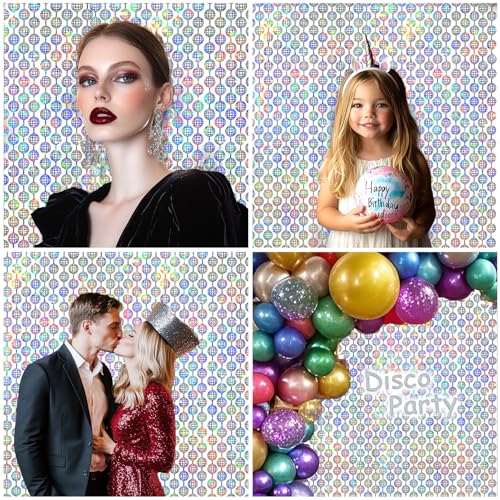 Image of 2 Packs Disco Ball Foil Curtain, Silver Glitter Metallic Backdrop for Birthday, Wedding, Baby Shower, Bachelorette, 70s 80s 90s Theme Party, Disco Party Decorations Supplies