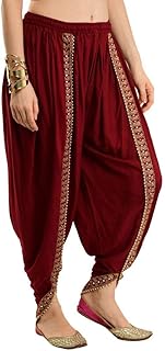 PI World Women/Girls Cotton/Rayon Solid Full Length Lace Loose Fit Plain Dhoti Pant/Salwar/Patiala (Free Size 28-36)
