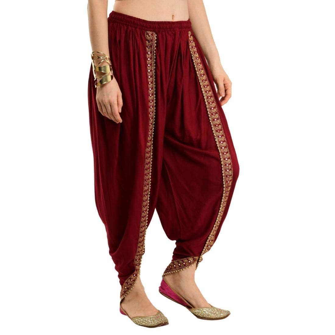 Women/Girls Cotton/Rayon Solid Full Length Lace Loose Fit Plain Dhoti Pant/Salwar/Patiala (Free Size 28-36) (Maroon)