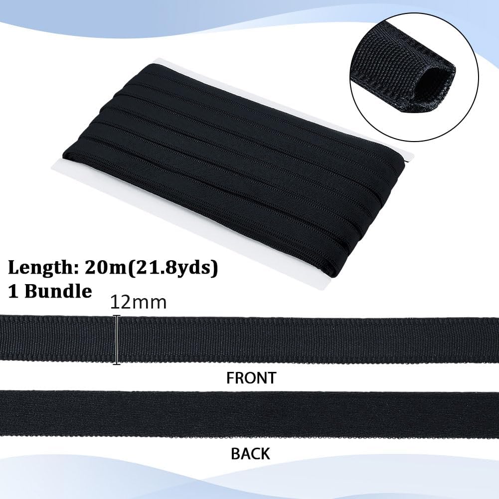 PH PandaHall 22 Yards Boning Cover Sewing Bone Casing, 1/2 Inch Underwire Channeling Tape Corset Boning Fabric Covered Bonings for Sewing Handicraft Corset Making Wedding Dress Crafting Costume, Black