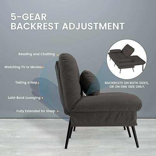 Miniatura 5 de COMHOMA Sofá cama tipo futón convertible, sofá futón de tela de 72 pulgadas con respaldo ajustable, reclinable plegable para muebles de sala de