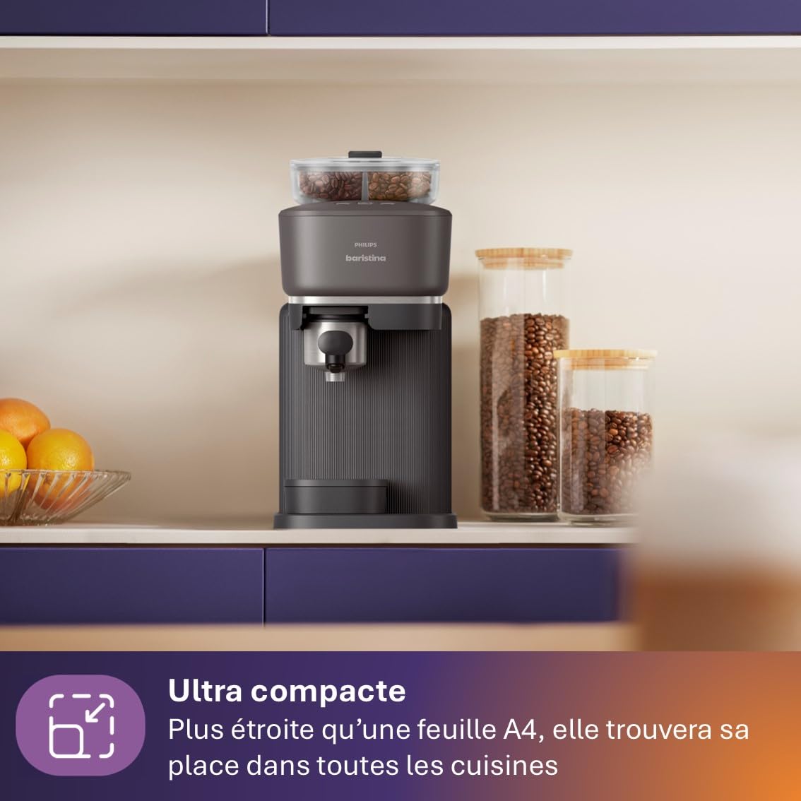 Machine à expresso Philips Baristina Variety - Bac à grains Double compartiment, Broyeur intégré, 16 bars, Nettoyage facile, Expresso et Lungo, noir/porte-filtre noir (BAR320/60)