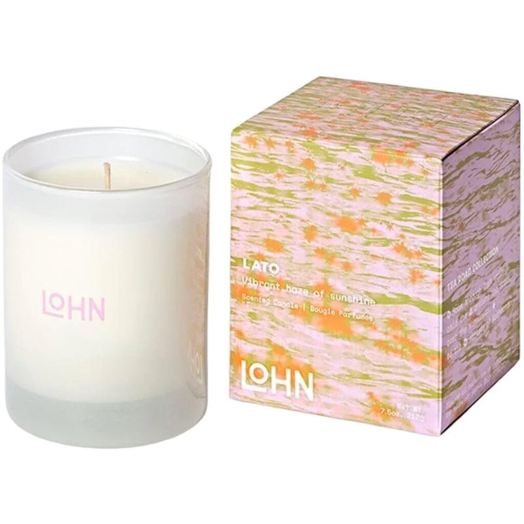 Lohn Lato Mini Scented Candle - Small Luxury Jar Candle for Home, Long Lasting Soy Wax Blend, Clean Ingredients, Lemon, Tonka Bean & Hibiscus, 20 Hour Burn Time, 3 oz