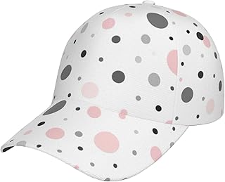 Gorra de béisbol moderna con estampado de lunares, color rosa, gris y blanco para hombres y mujeres, gorra de camionero, gorra de papá de tamaño ajustable, para entrenamientos, correr
