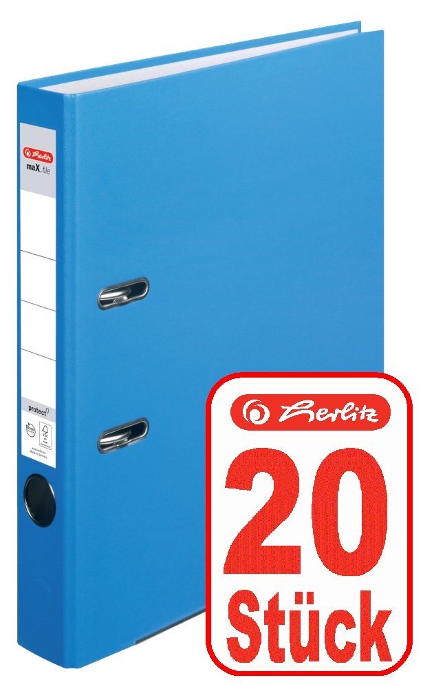 Herlitz Ordner maX.file protect A4 5cm, PP-Folienbezug beschichtet, mit Wechselfenster (aquamarin | 20er)