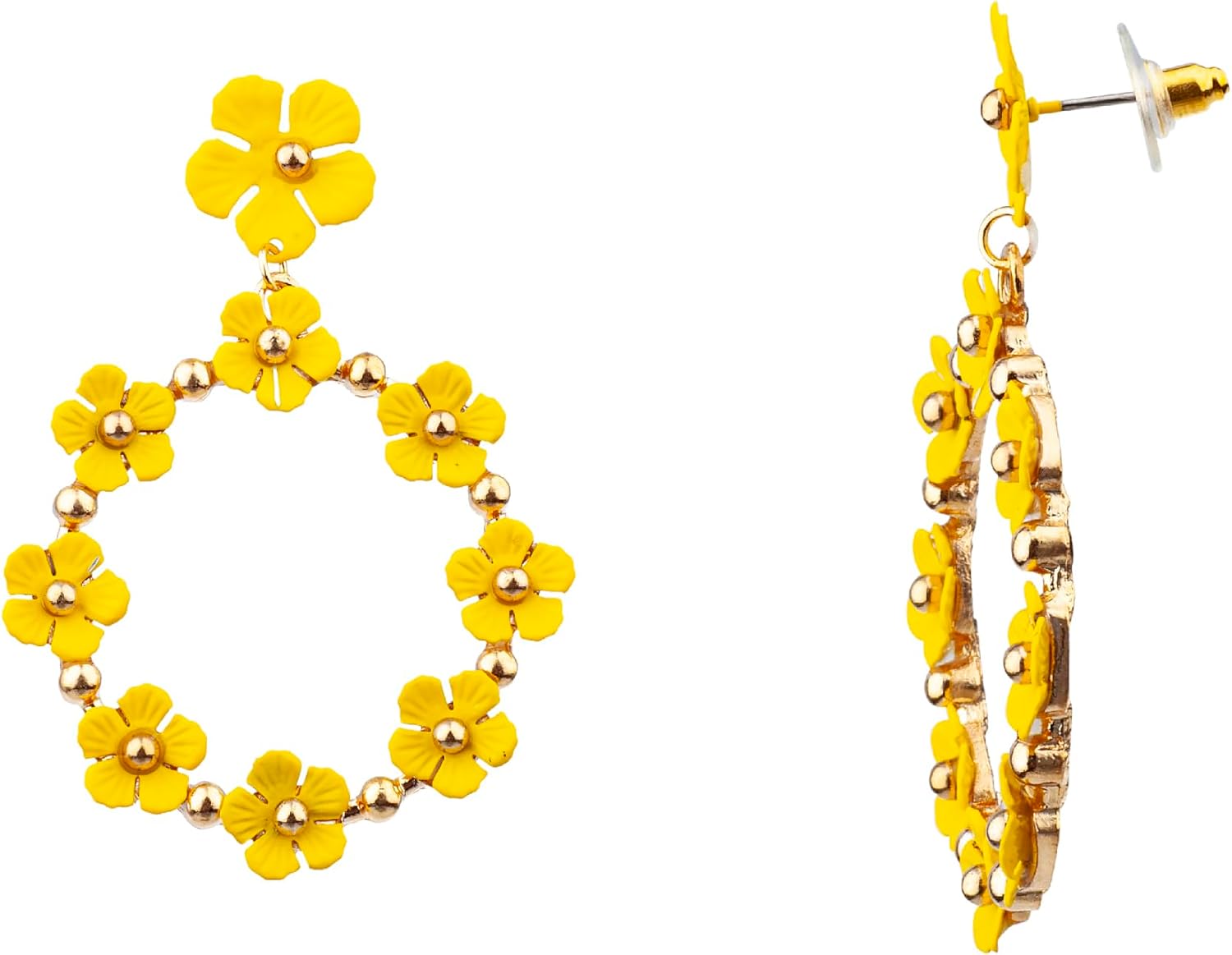 Nicole Miller New York Yellow Flower Circle Stud Earrings, Goldtone, 2.52 inch Drop, Lightweight