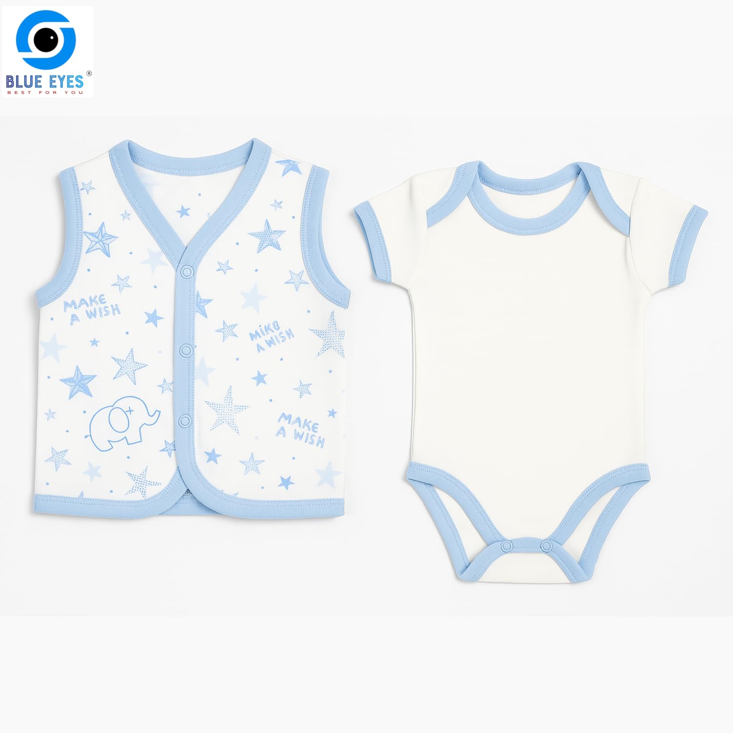 Blue Eyes Baby Geschenk Set Junge – 8-teiliges Neugeborenen Geschenkset aus 100% Baumwolle, Erstausstattung zur Geburt 0–4 Monate (Stern Blau)