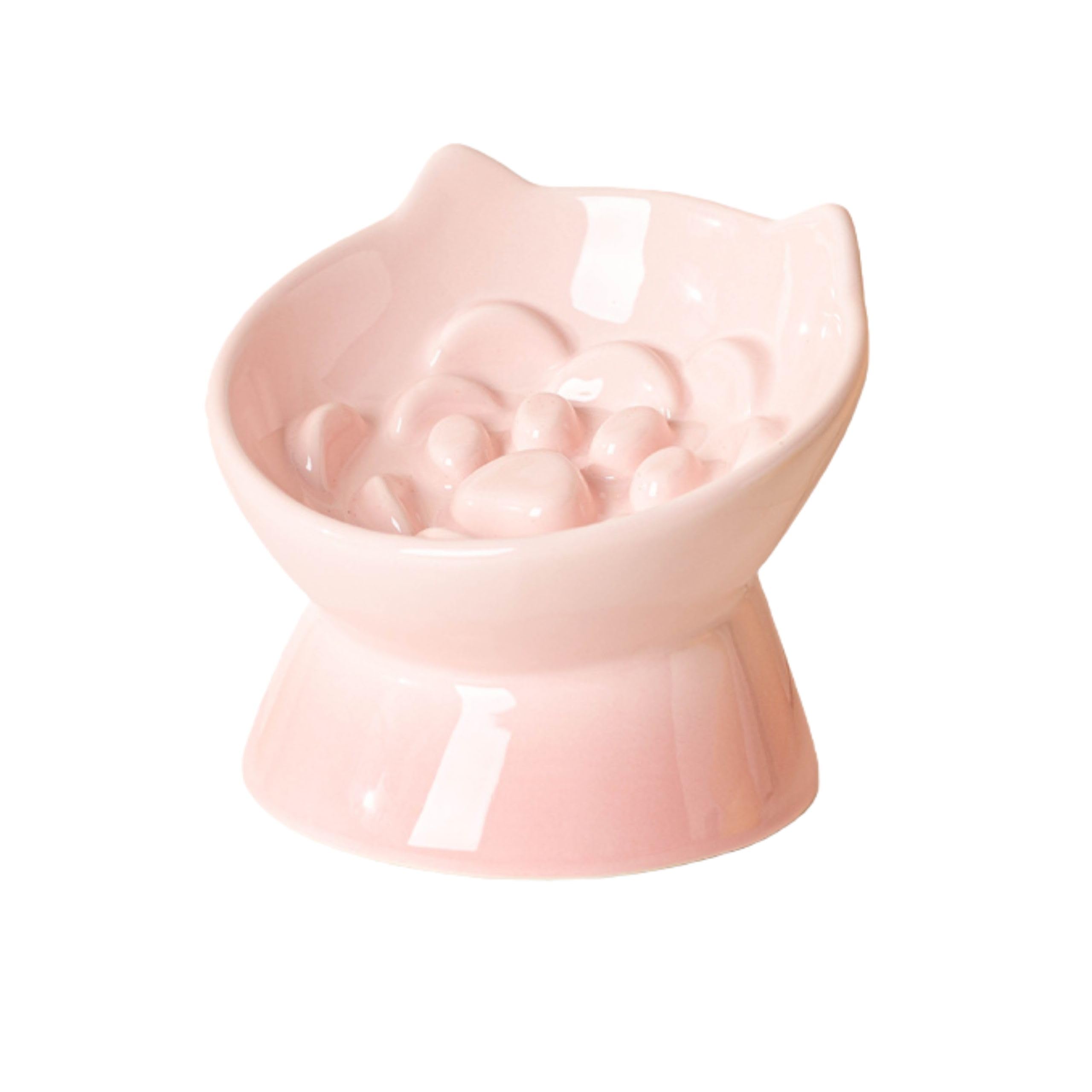 Gamelle céramique anti-vomissement chat LE SERVETA surélevée anti-glouton rose