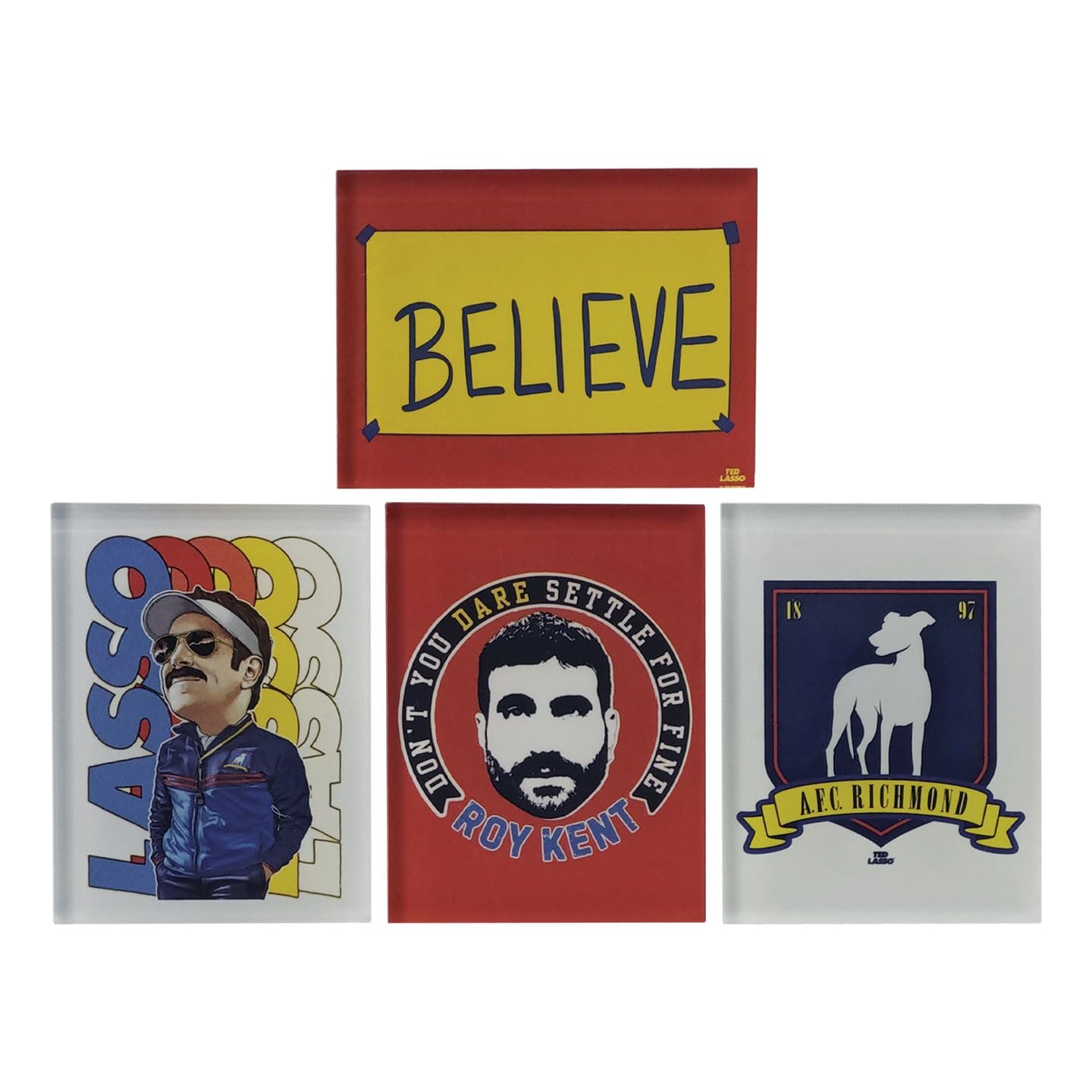 Ted Lasso Set of 4 Fridge Magnets - AFC Richmond, Roy Kent, Believe Sign, Ted Character Gift Decor