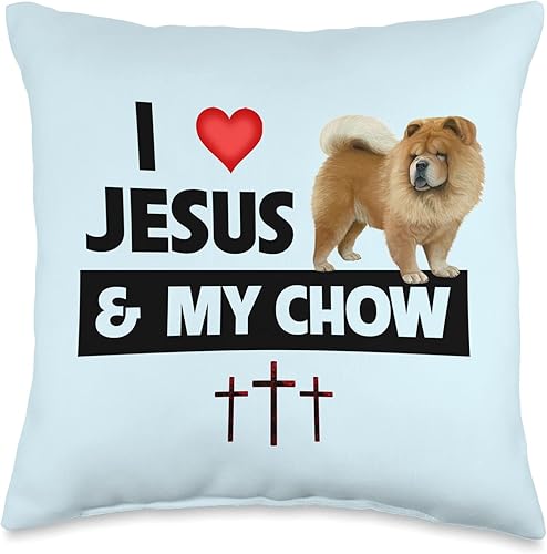 Chow Chow Dog Paws Mom Dad Jesus Christian Cross I Love Jesus Chow Dog Mom Dad Christian Cross Throw Pillow, 16x16, Multicolor