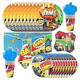 USERTEN 81Pcs Superhero Theme Party Tableware Set Super Hero Birthday Plates Cups and Napkins 10-Person Hero Action Disposable Table Decorations Favors Tablecloth Dinnerware Supplies