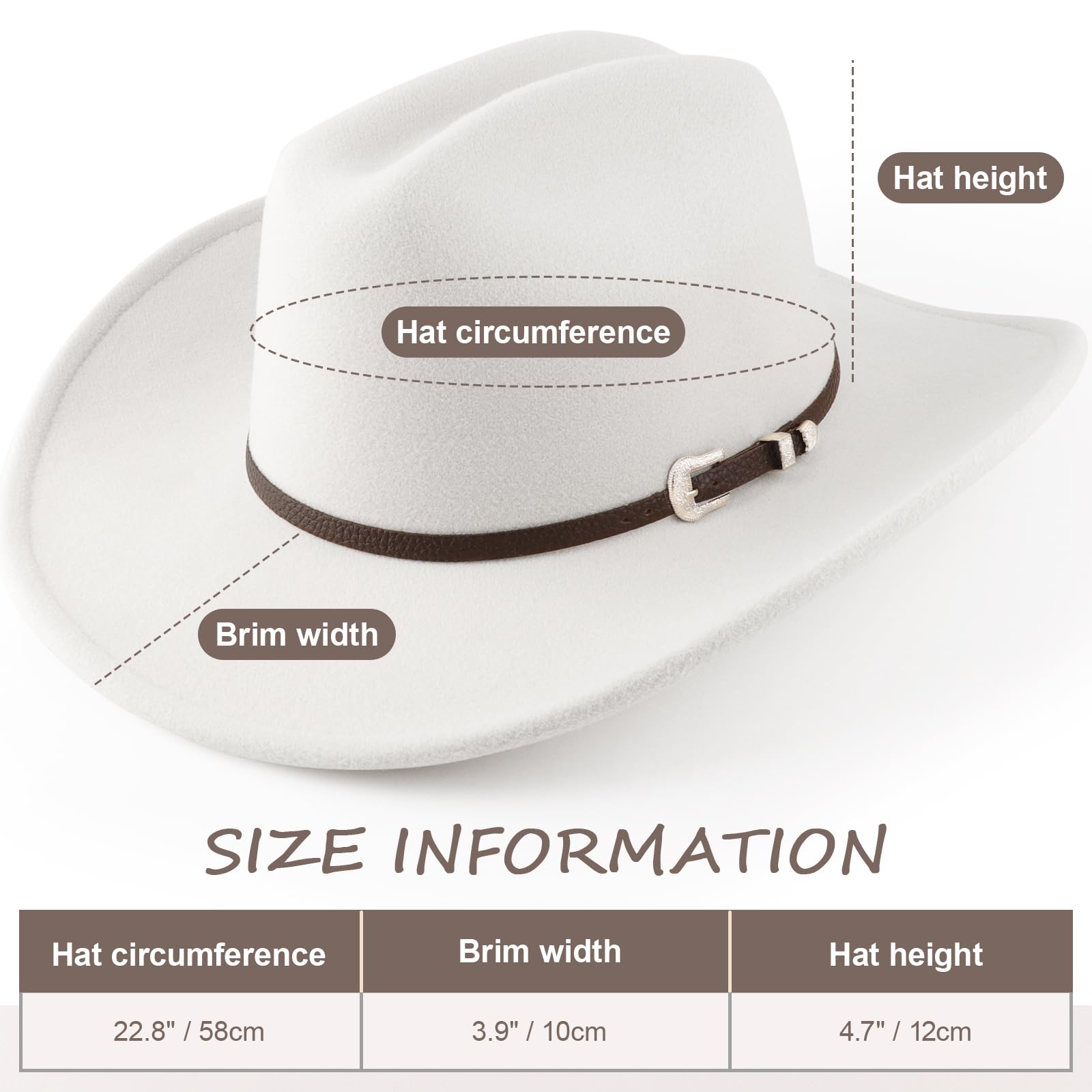 DRESHOW Cappello da Cowboy Donna Classico Cappello Western Retro a Tesa Larga Modellabile con Fibbia e Cintura Cappelli in Feltro Arrotolati Unisex