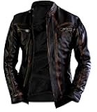 Men's Cafe Racer Motorcycle Jacket - Real Lambskin Distressed Leather Slim Fit Vintage Biker Jackets for Men