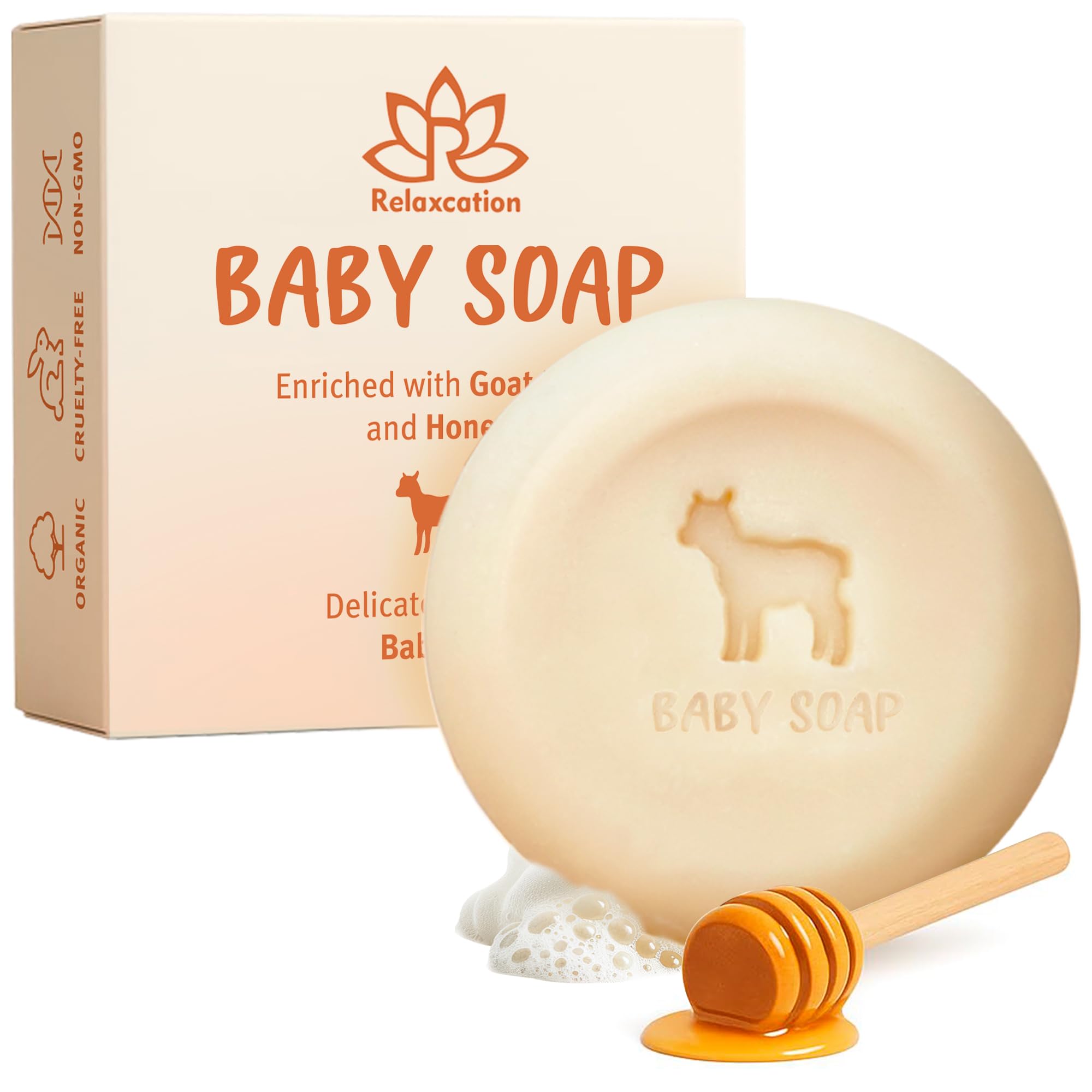 MADE IN USA Baby Soap Bar with Goat Milk and Honey - Naturally Cold Processed from Organic Ingredients - Delicate for Newborn Skin, Gift for babys, Kids, Toddlers and Adults - Handmade in USA