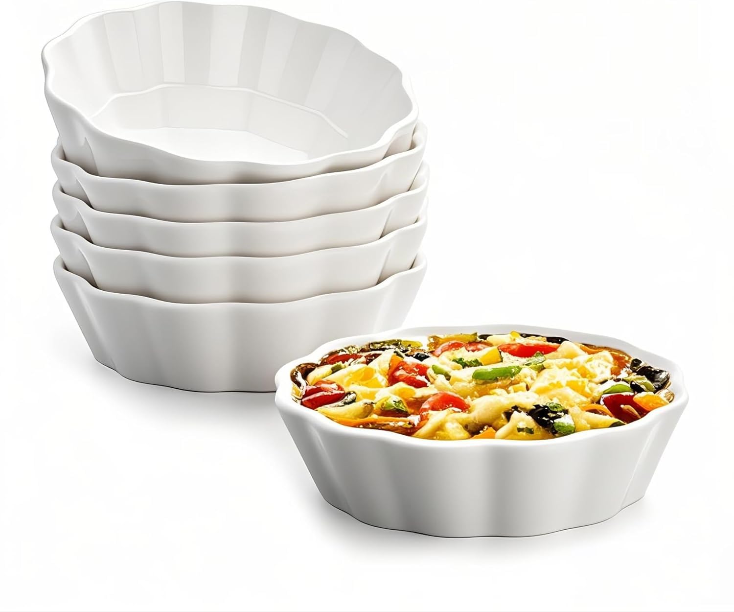 Bandeja pequeña para hornear, 12 onzas, apta para horno, mini moldes individuales para quiche, postre, tarta, ramequines de cerámica, juego de 6