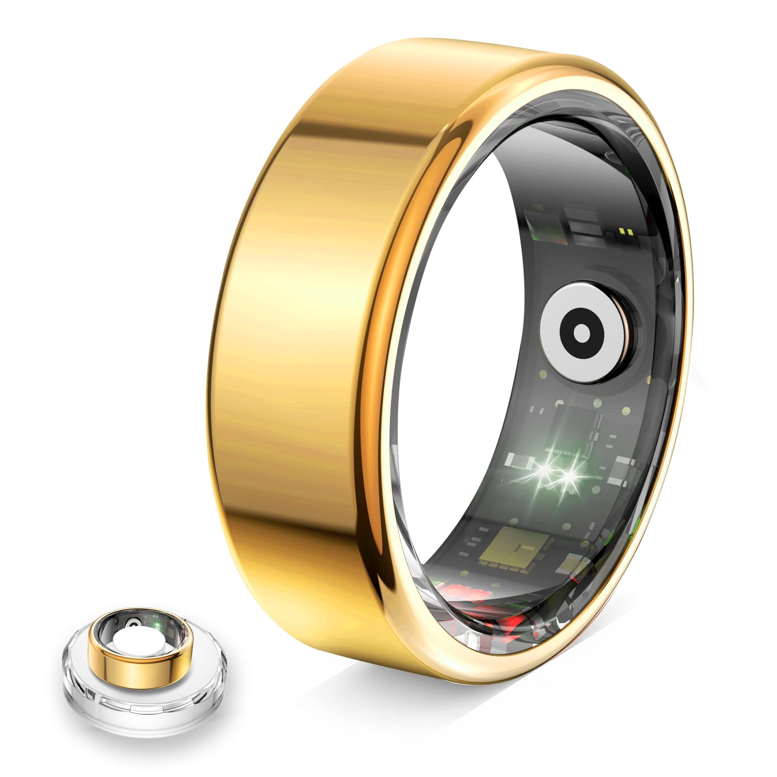 Bague Connectée Smart Ring pour Femme et Homme, Tracker Fitness avec Moniteur Fréquence Cardiaque, Sommeil, 100+ Sports, Podomètre, Étanche IP68, Sans Abonnement pour iOS and Android (Doré, 8)