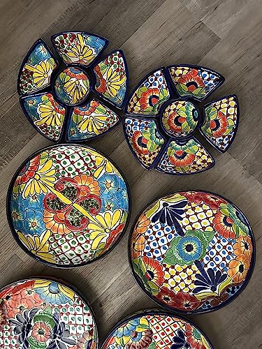 Talavera Ceramic Mexican Pottery Chip Dip Platter - Handcrafted 7-Piece Appetizer Tray - Artisan-made in Mexico - Great Gift Idea!