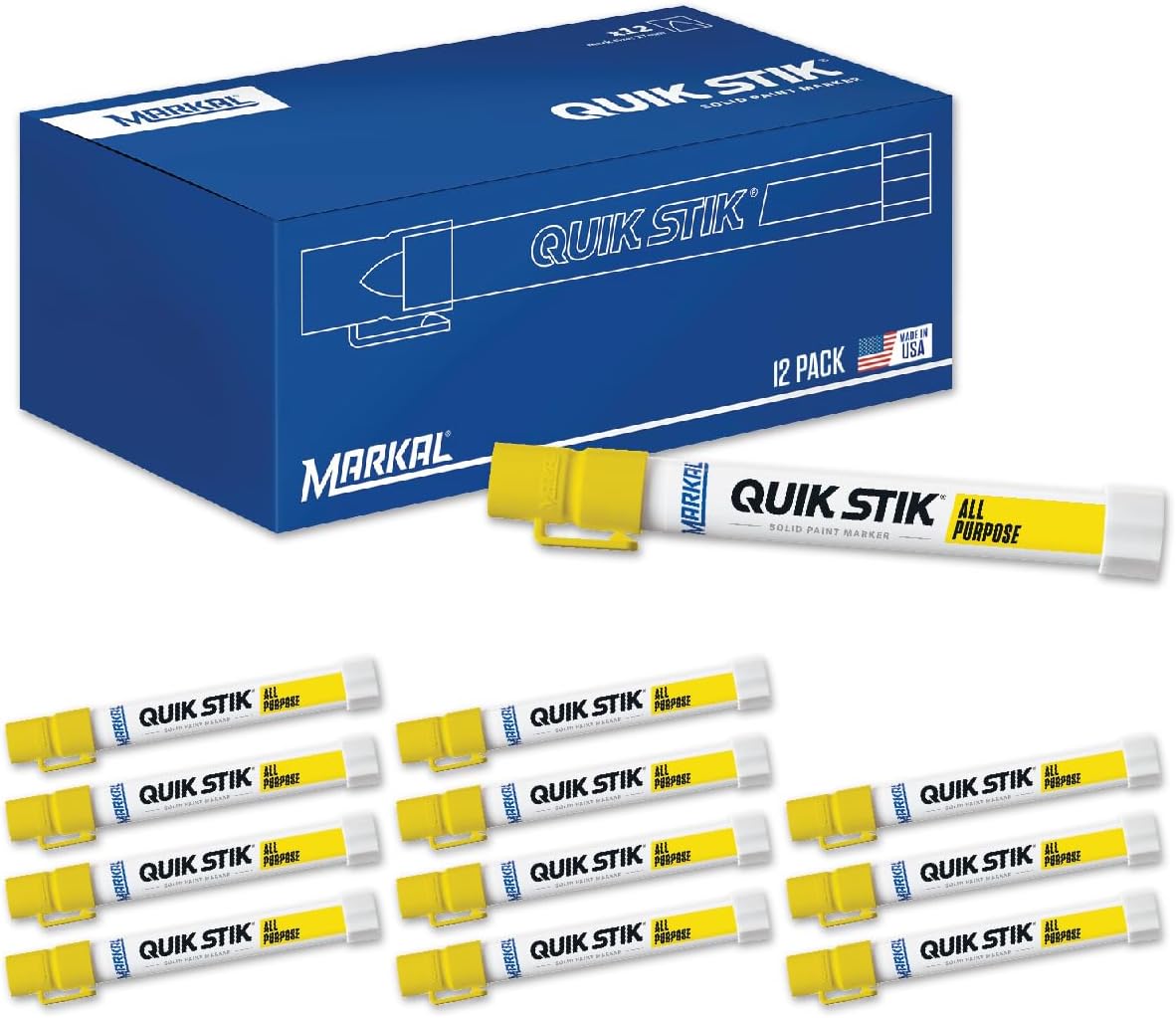 61053 Quik Stik Twist Long-Lasting Solid Paint Marker, Yellow (Pack of 12)