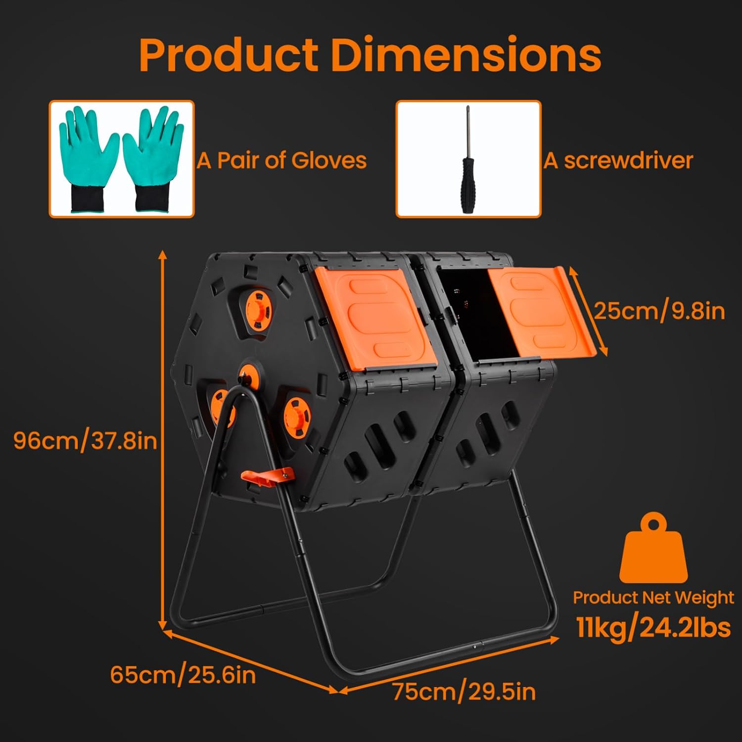 45 Gallon Duals Chamber Compost Tumbler, 360° Rotating Compost Bin, Large Capacity Outdoor Composter for Garden Kitchen Yard Waste, Easy Assemble Efficient