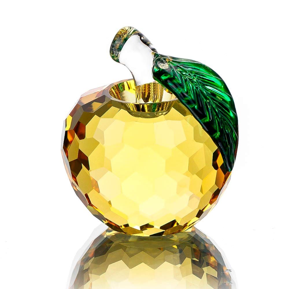 Artisanat en verre statue pomme cristal jaune de haute clarte