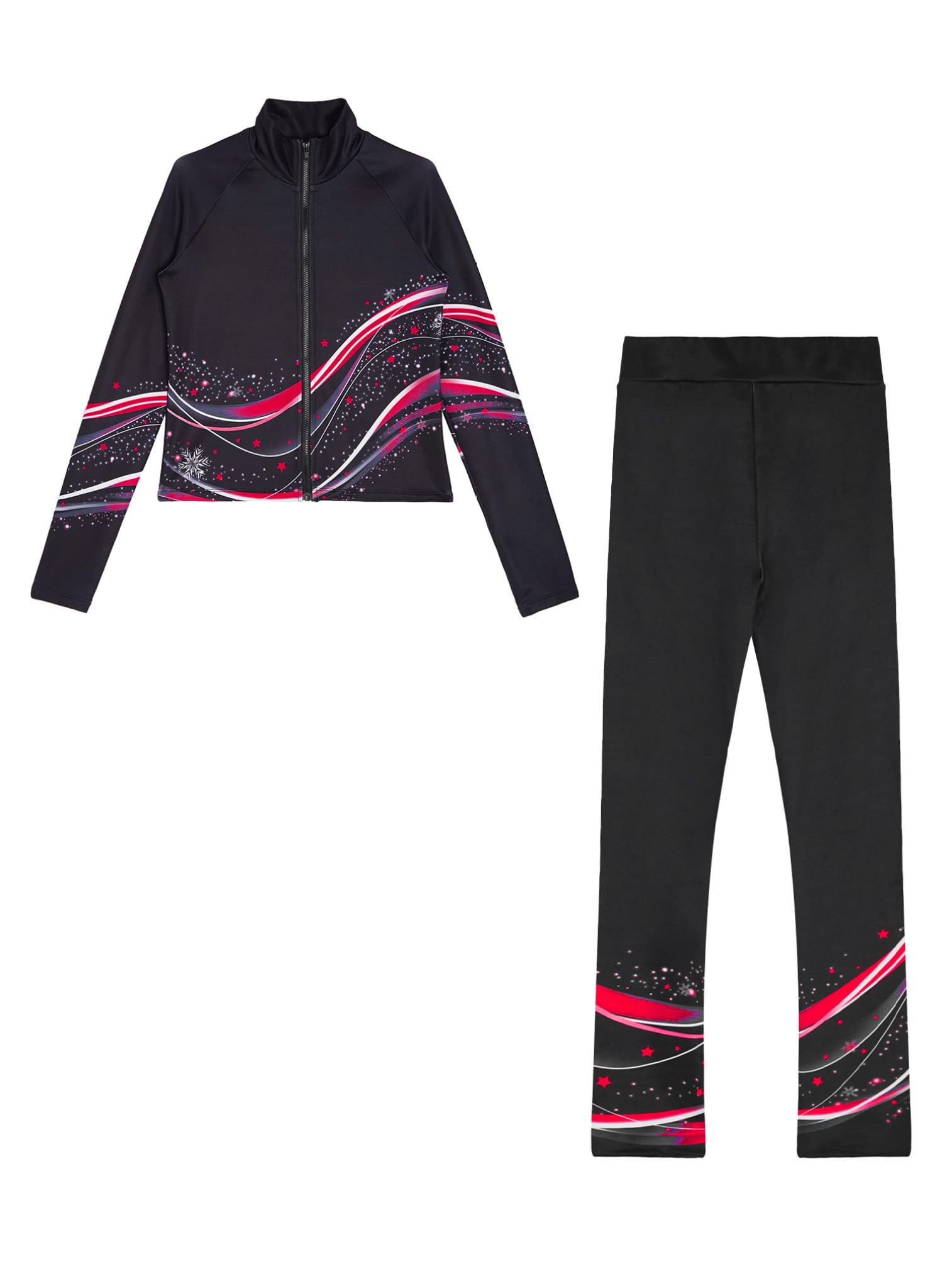 ranrann Ensemble Patinage Artistique Fille Veste Chaud Polaire avec Pantalon Collant Legging Tenue Patinage sur Glace Sport A Rouge 13-14 ans
