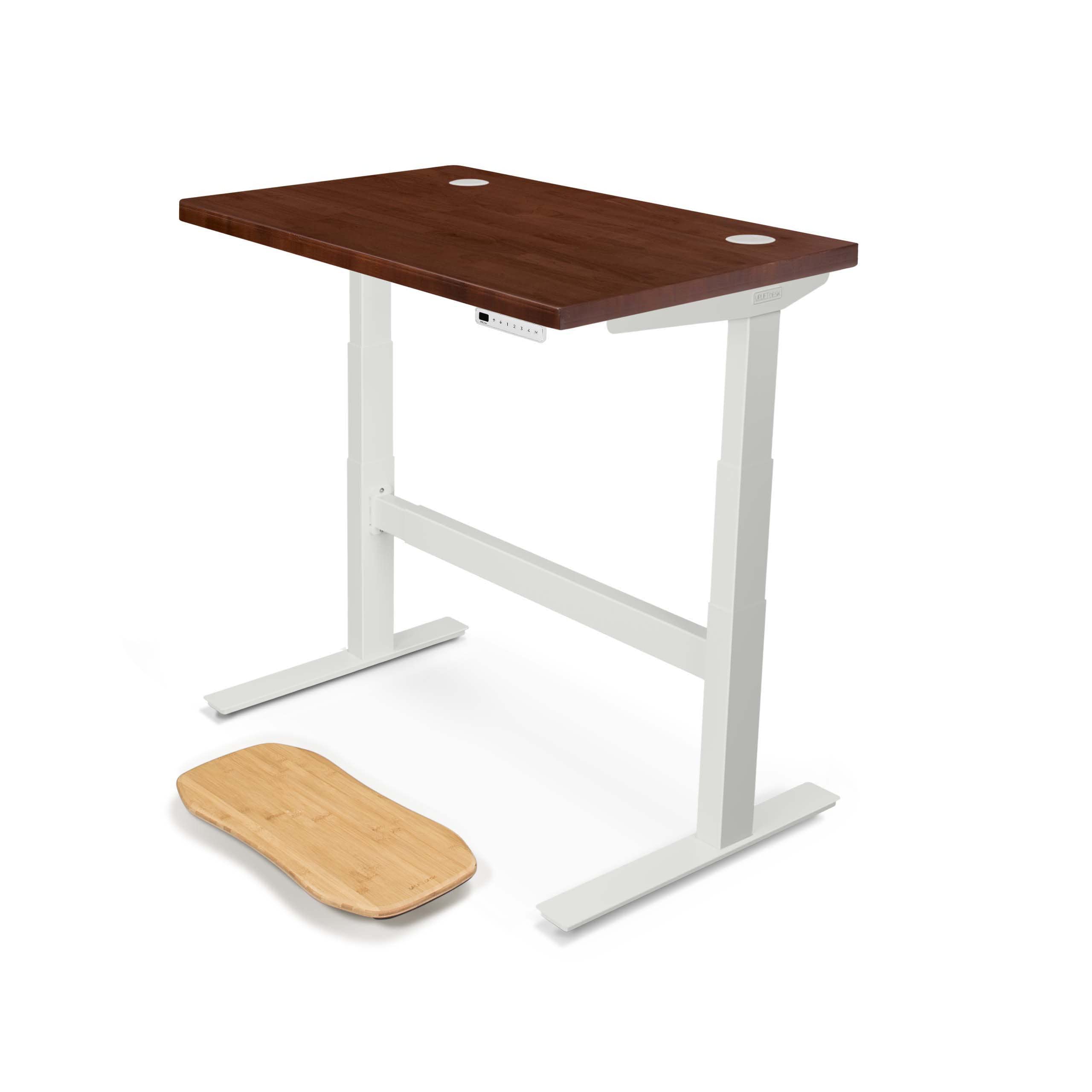 Uplift Desk Dark Rubberwood Butcher Block (48 x 30 inch) Standing Desk 2-Leg V2-Commercial Adjustable Stand Up C-Frame (Indus.), Advanced Keypad, Wire Grommets, Wire Tray, Rocker Board