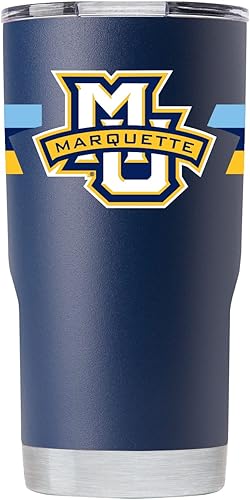 Gametime Sidekicks Marquette - Vaso azul marino de 20 onzas, con licencia oficial, acero inoxidable 188, doble pared, aislado al vacío, logotipos