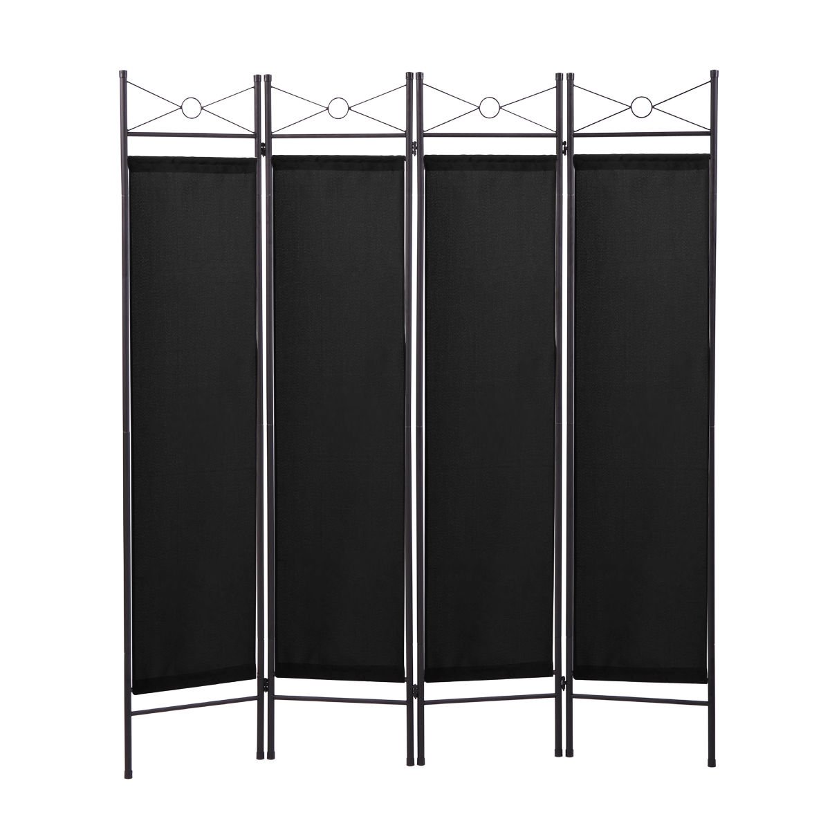 Legendary-Yes 4 Panel Room Divider Privacy Screen Home Folding Partition Metal Frame Fabric Black