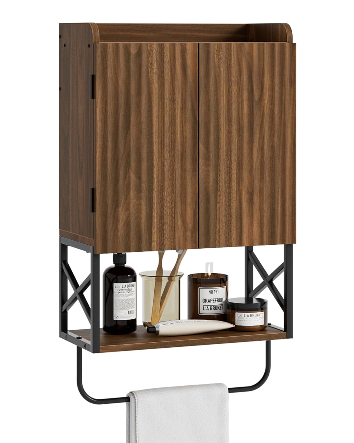 Masupu Bathroom Cabinet Wall Mounted, Wooden Medicine Cupboard with Adjustable Shelves, Space-Saving Wall Storage Unit for Bathroom, Kitchen and Living Room (9" D x 15.35" W x 27.16" H,Modern Walnut)