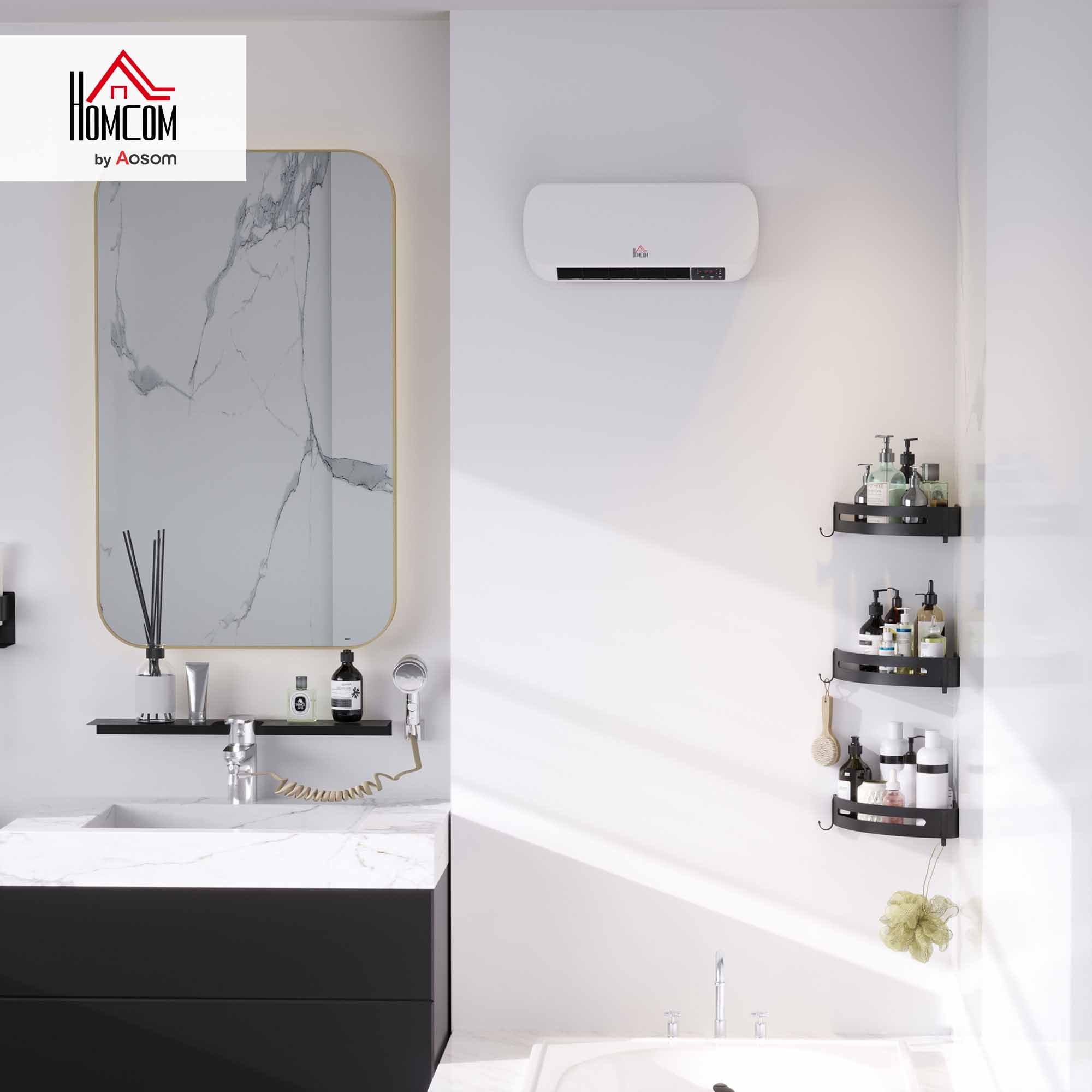 HOMCOM Stufa Elettrica Basso Consumo da Parete PTC 45x18.6x11.5cm Bianco | Termoventilatore con Telecomando, Temperatura Regolabile, Timer 12 Ore, Potenza 1000W/2000W