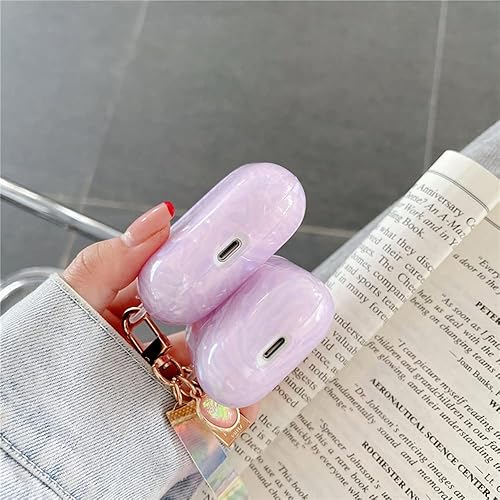 Miniatura 6 de Bonita funda para Airpod 1 y 2 con carcasa con purpurina y llavero de perlas Dream Luxury Marble Hard TPU Funda protectora compatible con AirPods de