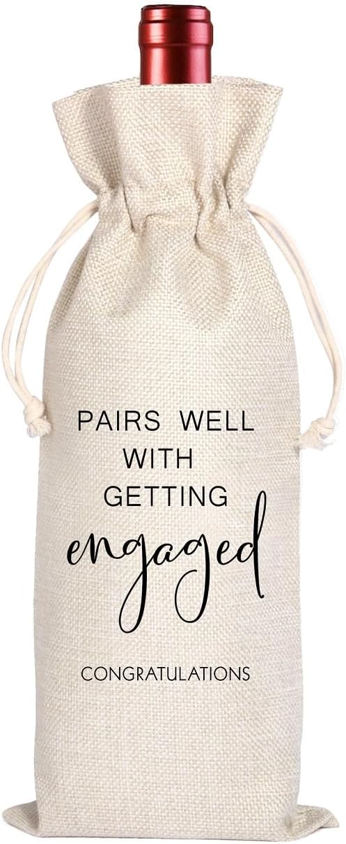 Engagement Wine Bag,Engagement Gifts for Couples,Engagement Gift,Personalized Engaged Wine Bag,Mr and Mrs Marriage Wedding Gifts,Wine Champagne Gift Bag,Getting Engaged (Beige-Engagement)