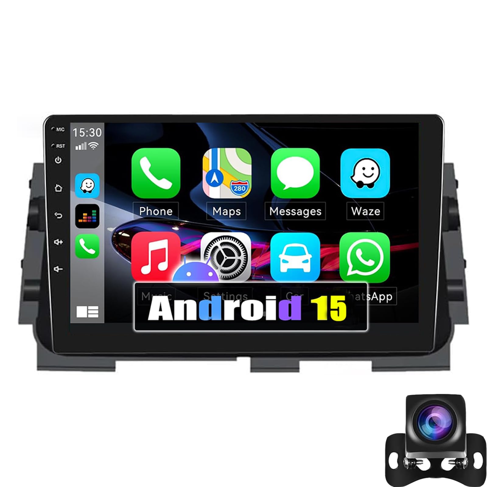 Keoaiob Black Radio For Ni-Ssan Kicks Micra P15 2016-2020 Android 15 Car Stereo With 10 Inch Ips 2 Din Touch Screen, Wireless Carplay/Android Auto/1080P/Bluetooth/Wifi Aux Dab Head Unit+Ahd Backup Camer(Size:m200s)