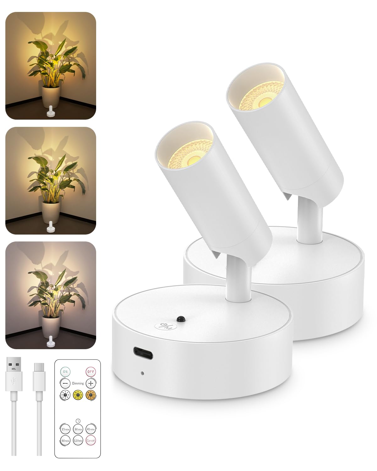 GOODEA Kabellose Spotlight Aufladbar Wandstrahler Innen mit Akku, 3 Farben Dimmbar Wandspot mit Timing Fernbedienung, Akku Wandleuchte für Bilder Pflanzen