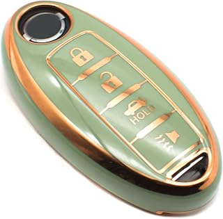 Key Fob Cover Compatible with Nissan Altima Armada GT-R Sentra Versa Infiniti Q50 Smart 4 Buttons TPU Remote Keyless Key Fob Case Protection Shell Accessories, Green