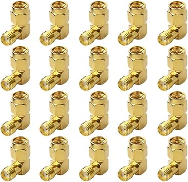 SMA Male to Female Right Angle 90 Degree Adapter,Gold-Plated 50 Ohm,20-Pack