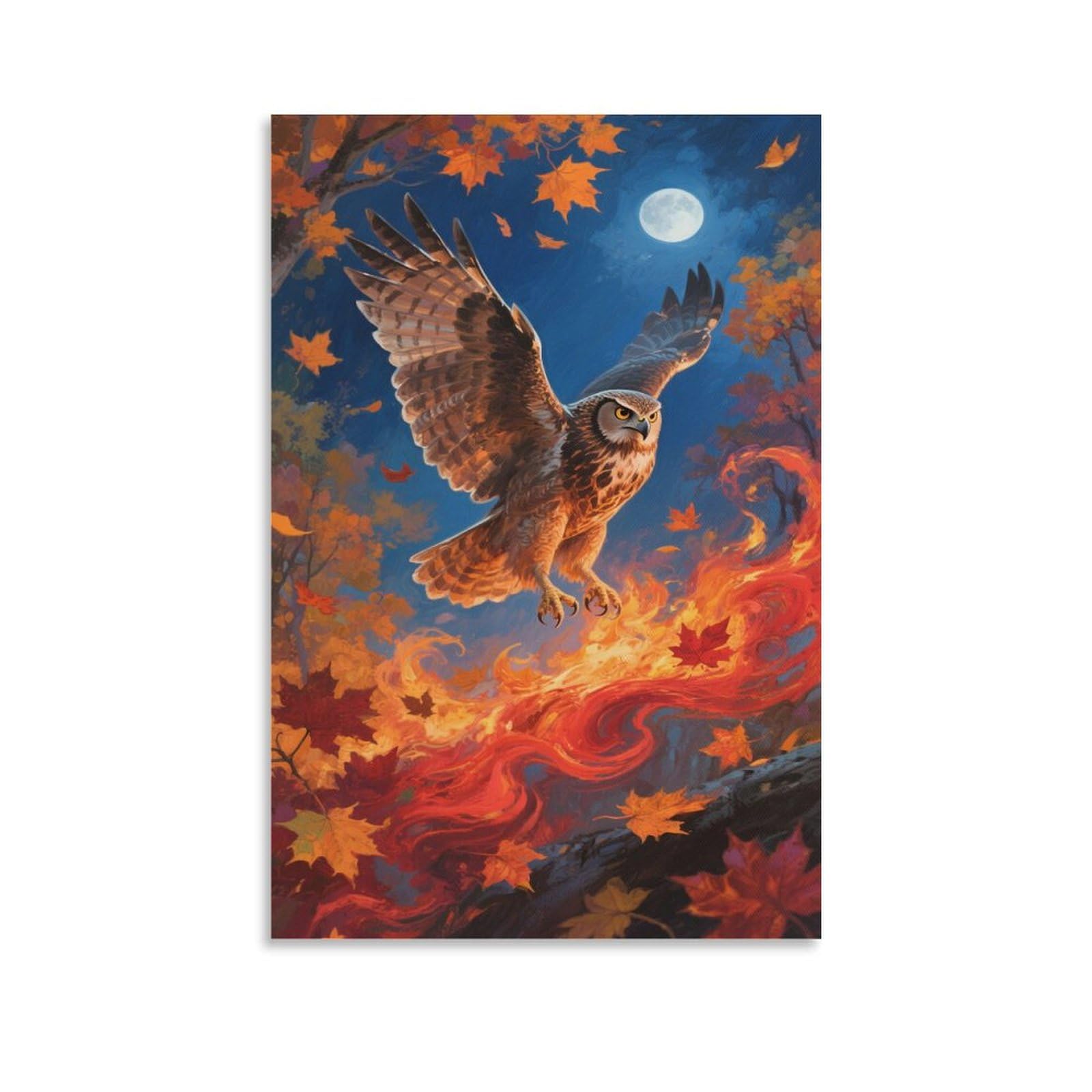 Yyvkpmlxc Unframe-Style-9 Art Giclee Owl Canvas Print Autumn Forest Artwork Painting Pictures Ready To Hang For Home Decor 20X30inch(50X75cm)