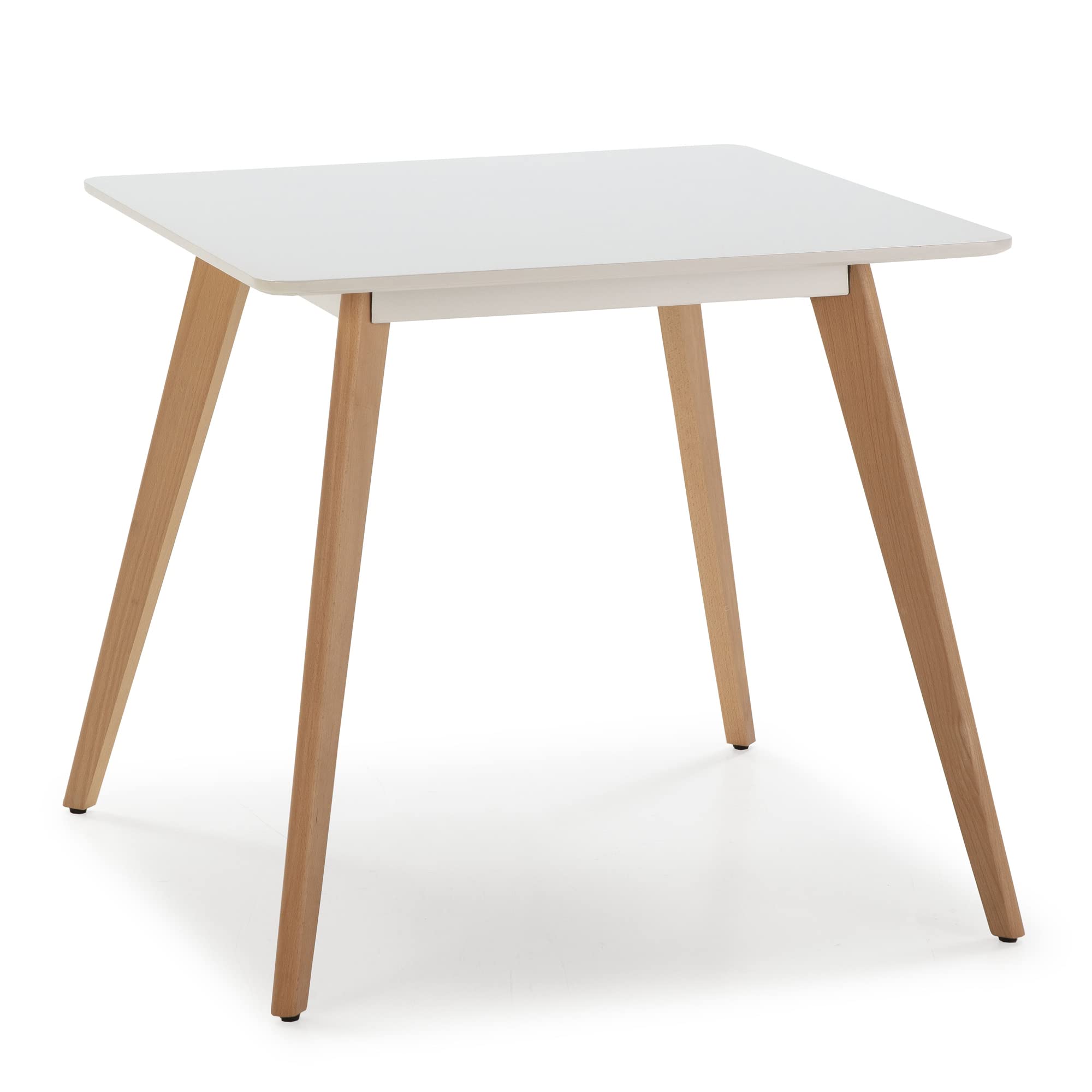 HOMN LIVING Mesa de Comedor Aroa 80x80 cm Blanco, Patas de Madera de Haya, 80 cm (Ancho) 80 cm (Profundo) 75 cm (Altura)