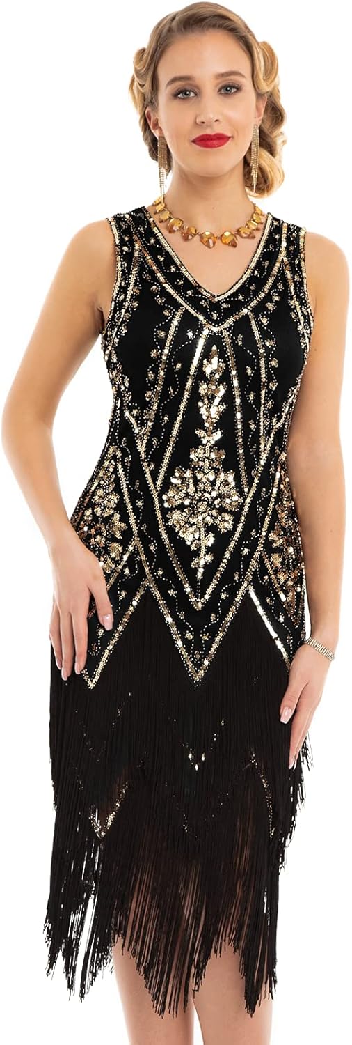 PrettyGuide Women's 1920s Flapper Dress Vintage Swing Fringed Gatsby Roaring 20s Dress