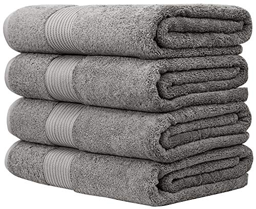 Image of Bumble Towels Bliss Luxury Bath Towels Set - 34 inch x 56 inch Extra Large Bath Sheet - 650 GSM - Soft Combed Cotton, Absorbent (Grey, 4 Pack)