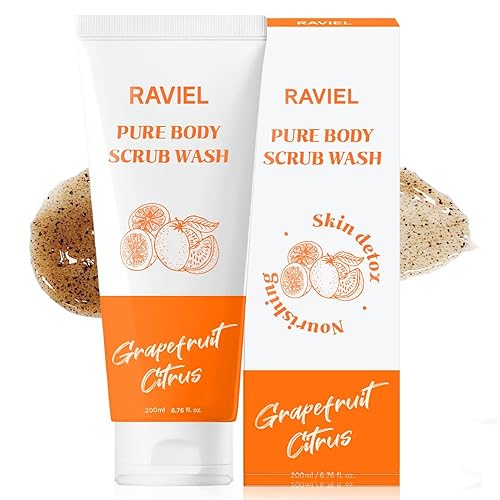 RAVIEL Pure Body Scrub Wash - Aroma cítrico de pomelo, todo tipo de piel, sin irritación, limpiador de piel, exfoliantes corporales, cáscara de nuez