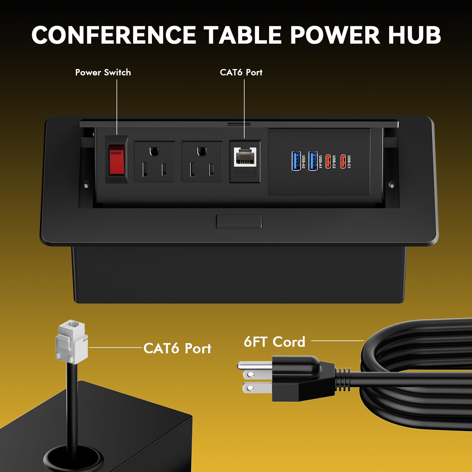 Kungfuking Conference Table Power Outlets with 2 USB C PD 30W, CAT6 Port — Amazon image 4