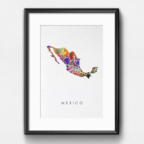 Miniatura 5 de Dignovel Studios Póster de acuarela de México sin marco de 8 x 10 pulgadas, mapa de patria, país, América del Norte, ilustraciones de pared, boda,