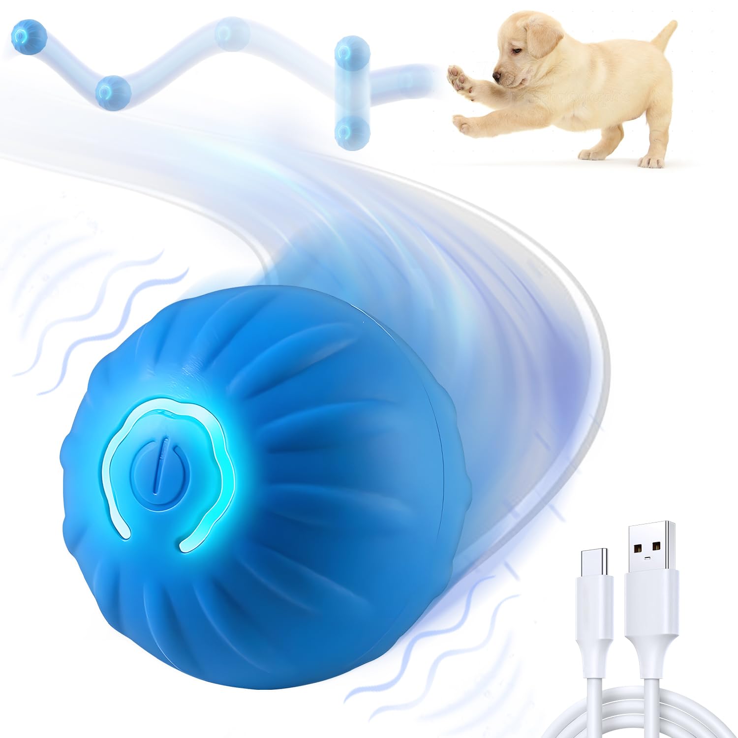 WLLEADG Shaky Ball Toy - Interactive, Vibrating Ball for Small, Medium & Large Dogs - USB Rechargeable (Blue)