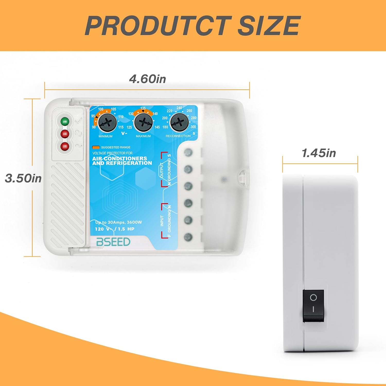 BSEED Surge Protector Outlet for Refrigerator, Wiring Heavy Duty Power Surge Protector Voltage Regulator for TV, Computer and Home Appliances, Adjustable, 120V, 30A, 3600W, 2 Pack