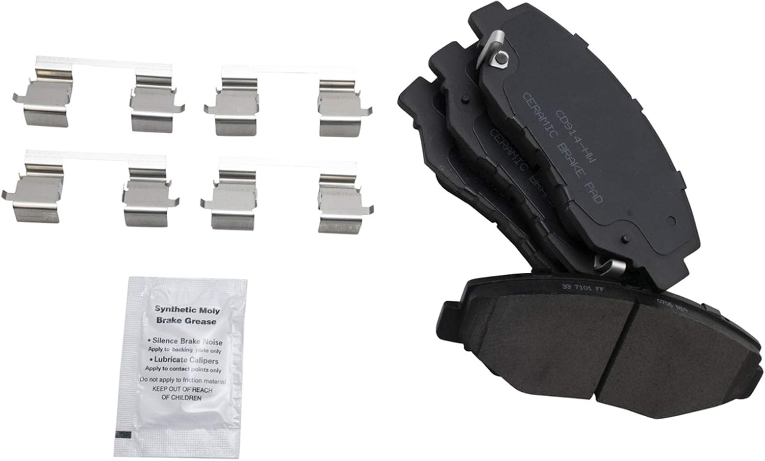 Brake pads with new hardware and grease packet