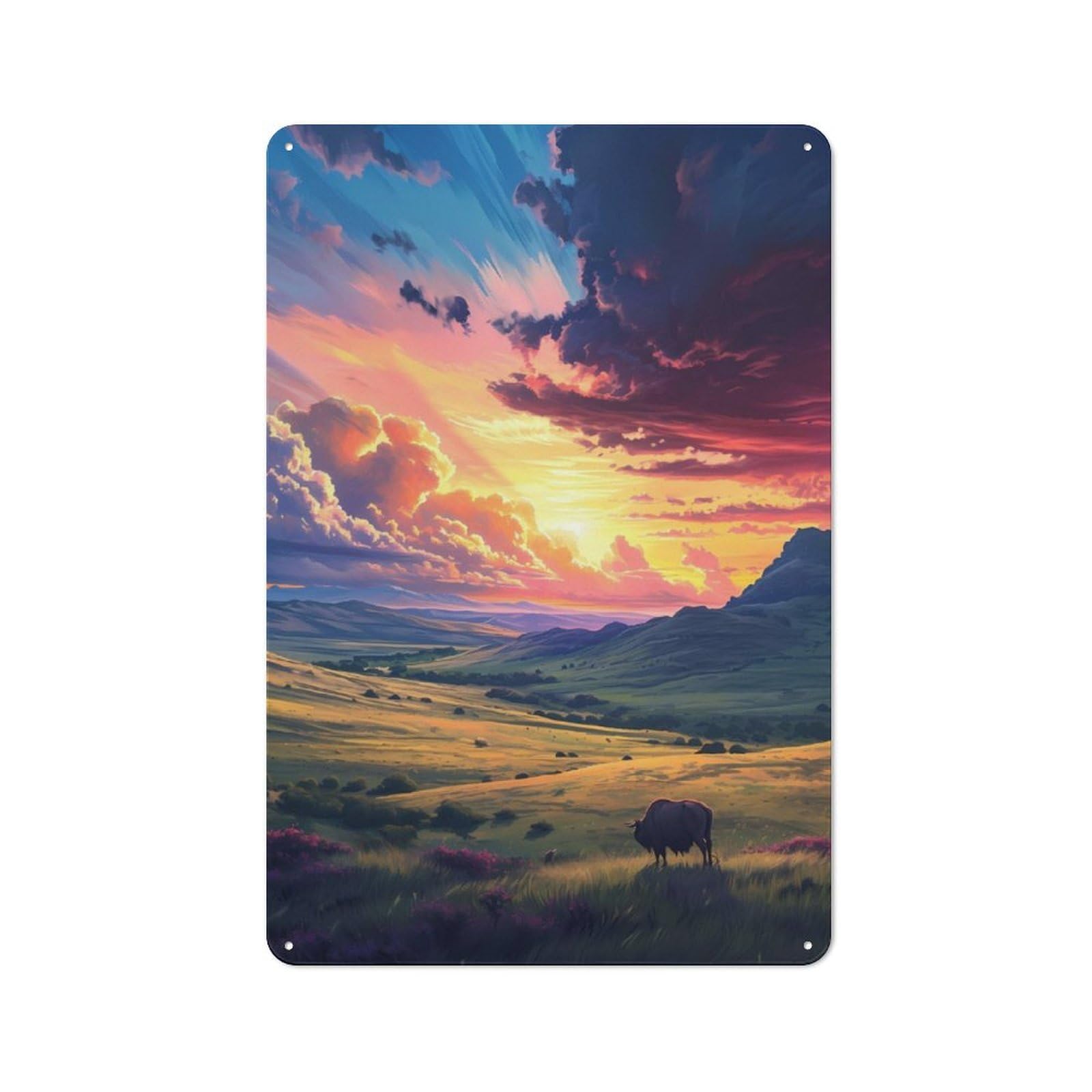 Junmoney Sunsets Over A Wide Area Tin Wall Plaque 30X20cm With For Dining Room Or Kitchen, For Vintage Wall Decor Fans, For Themed Room Decoration