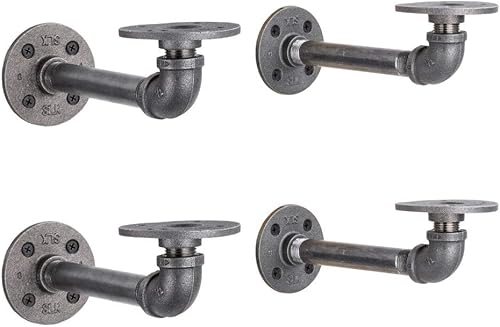 Miniatura 11 de PIPE DECOR Soportes industriales para estantes de tubería, 4 pulgadas, paquete de 4 – Accesorios flotantes de doble brida montados en la pared,